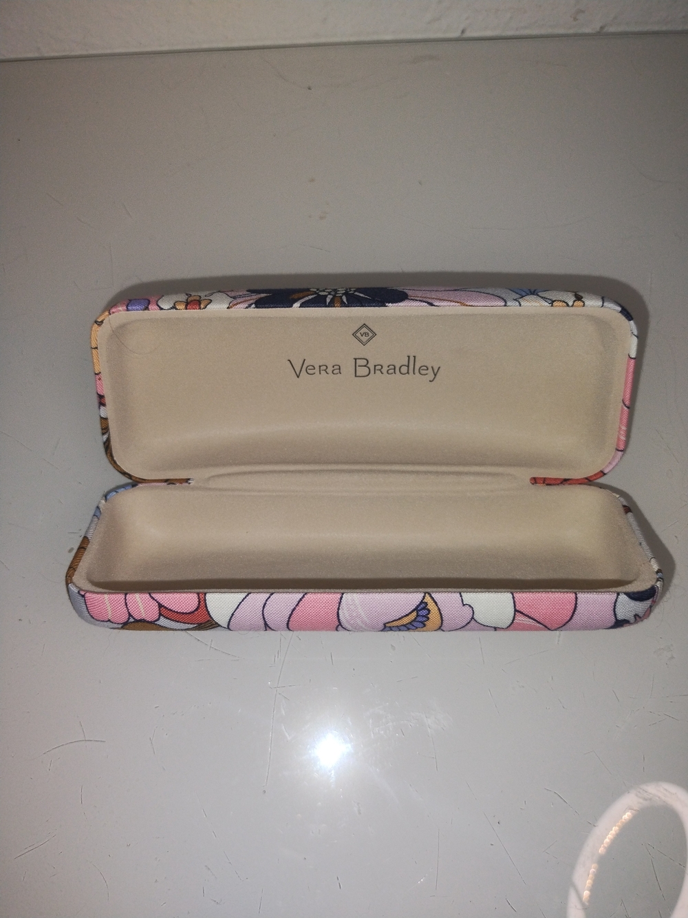 Vera Bradley Pink Floral Eyeglass Case with Navy Accents